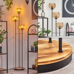 Lampes À Boules-hofstein Kyoto Lampadaire Bois clair, Noir, 3 lumières