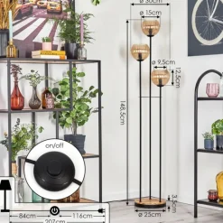 Lampes À Boules-hofstein Kyoto Lampadaire Bois clair, Noir, 3 lumières