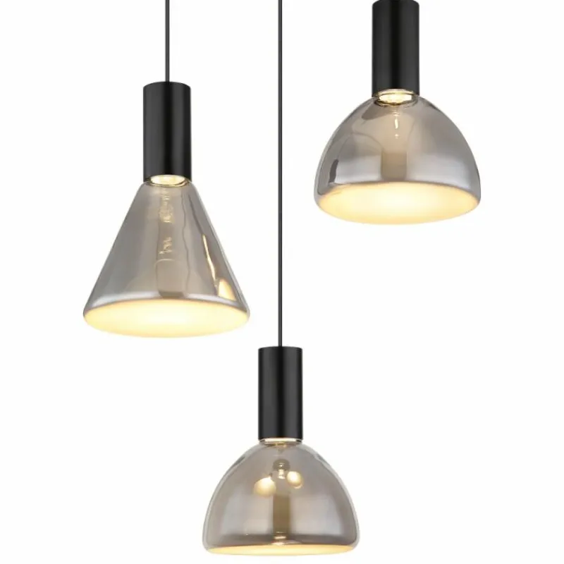 Suspension Verre Fumé-Luminaires Globo Lighting Labora Suspension LED Noir, 1 lumière