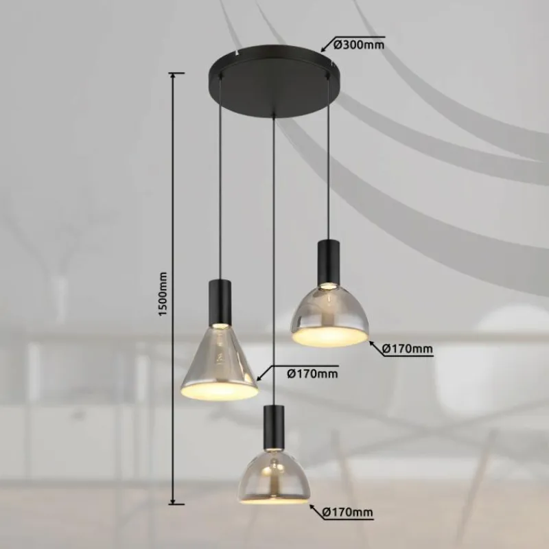 Suspension Verre Fumé-Luminaires Globo Lighting Labora Suspension LED Noir, 1 lumière