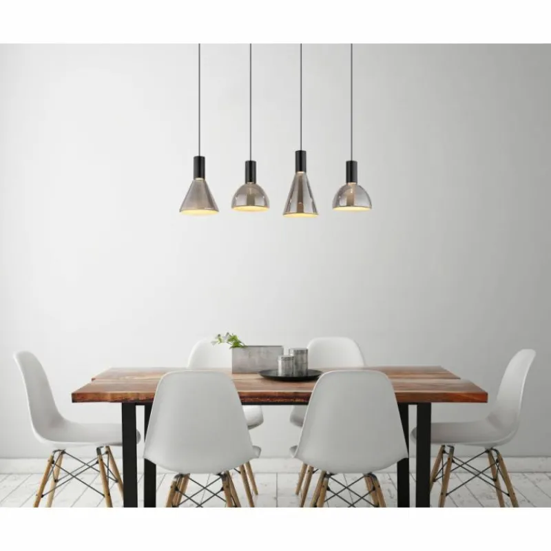 Suspension Verre Fumé-Luminaires Globo Lighting Labora Suspension LED Noir, 1 lumière