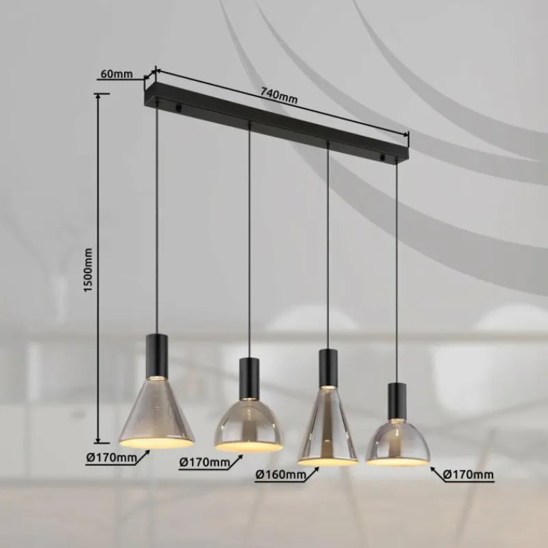 Suspension Verre Fumé-Luminaires Globo Lighting Labora Suspension LED Noir, 1 lumière