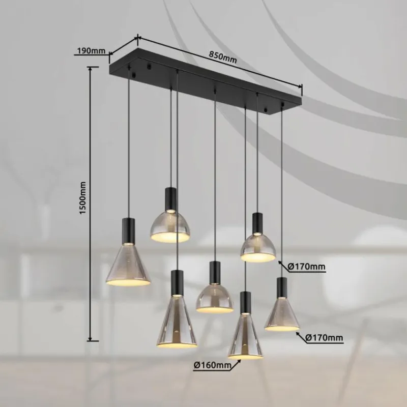 Suspension Verre Fumé-Luminaires Globo Lighting Labora Suspension LED Noir, 1 lumière