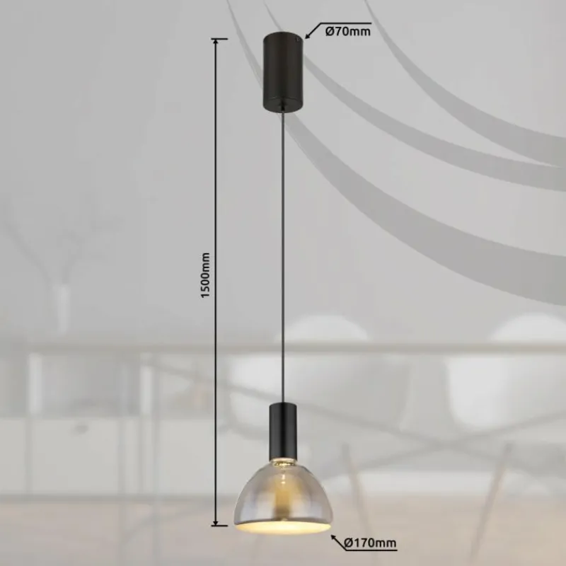 Suspension Verre Fumé-Luminaires Globo Lighting Labora Suspension LED Noir, 1 lumière
