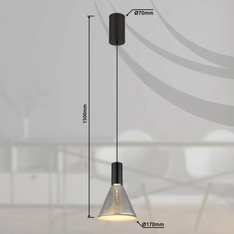 Suspension Verre Fumé-Luminaires Globo Lighting Labora Suspension LED Noir, 1 lumière