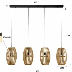 Lampes En Bois-hofstein Laceiras Suspension Écru, 4 lumières