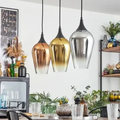 Lampes Dorées-hofstein Ladrongueira Suspension Chrome, Or, Clair, Cuivré, Fumé, 3 lumières