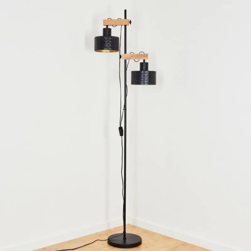 Lampes Dorées-hofstein Lampadaire Chabian Noir, 2 lumières