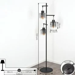hofstein Lampadaire Gafa Noir, 3 lumières