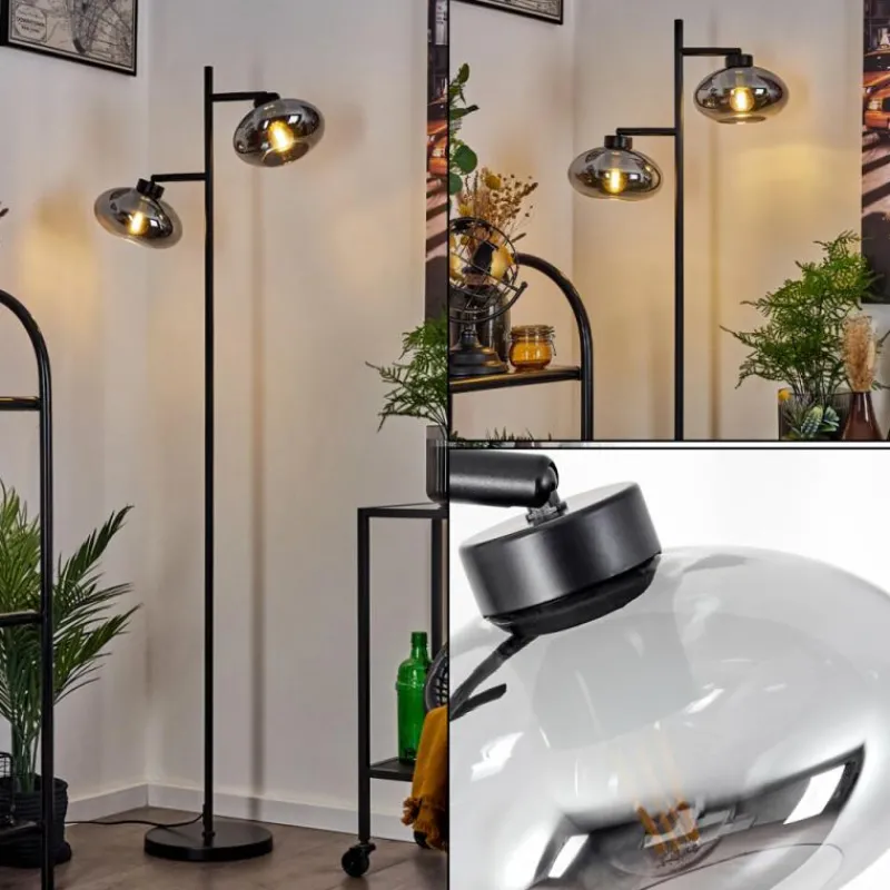 Suspension Verre Fumé-hofstein Lampadaire Haikala Noir, 2 lumières
