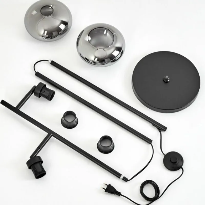 Suspension Verre Fumé-hofstein Lampadaire Haikala Noir, 2 lumières