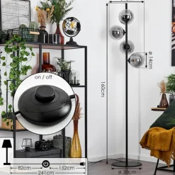 Suspension Verre Fumé-hofstein Lampadaire Remaisnil Noir, 4 lumières