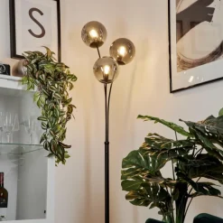 Suspension Verre Fumé-hofstein Lampadaire Salamonde Noir, 3 lumières