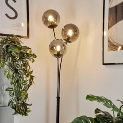 Suspension Verre Fumé-hofstein Lampadaire Salamonde Noir, 3 lumières
