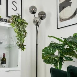 Suspension Verre Fumé-hofstein Lampadaire Salamonde Noir, 3 lumières