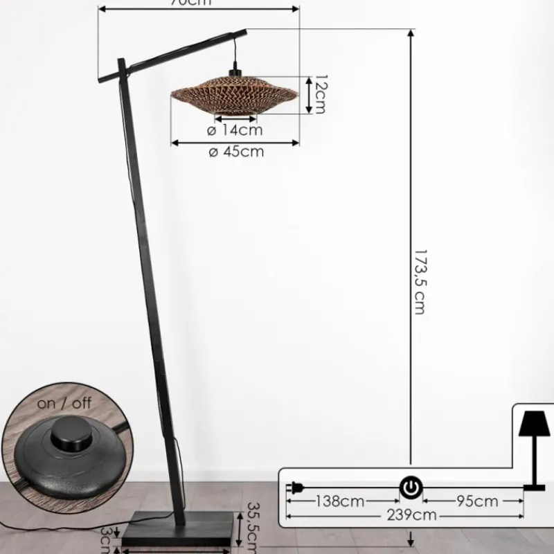 Style Boho-Chic-hofstein Lampadaire Shelbourne Noir, 1 lumière