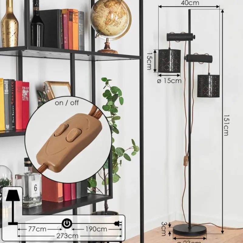 Lampes En Tissu-hofstein Lampadaire Tallaboa Noir, 2 lumières