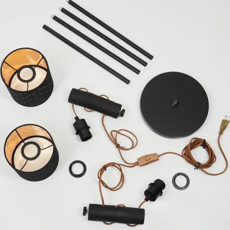 Lampes En Tissu-hofstein Lampadaire Tallaboa Noir, 2 lumières