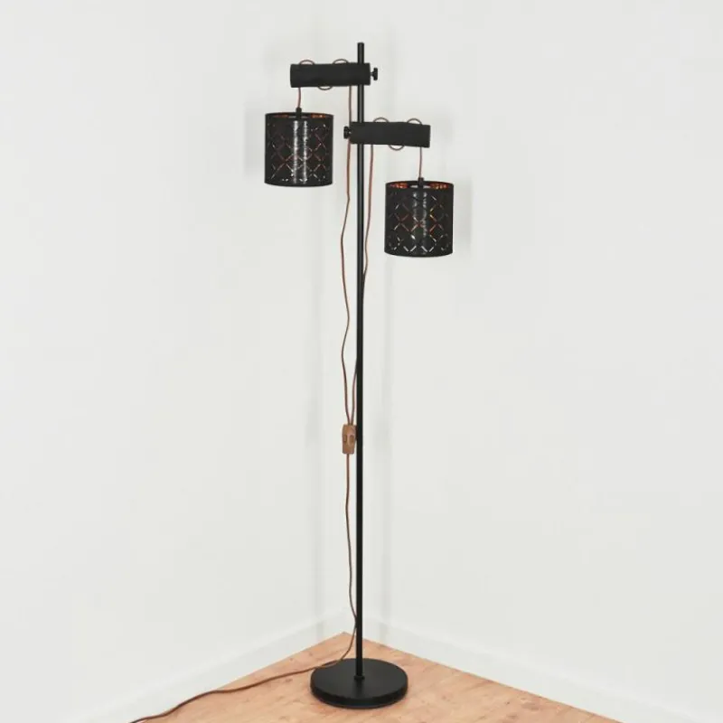 Lampes En Tissu-hofstein Lampadaire Tallaboa Noir, 2 lumières