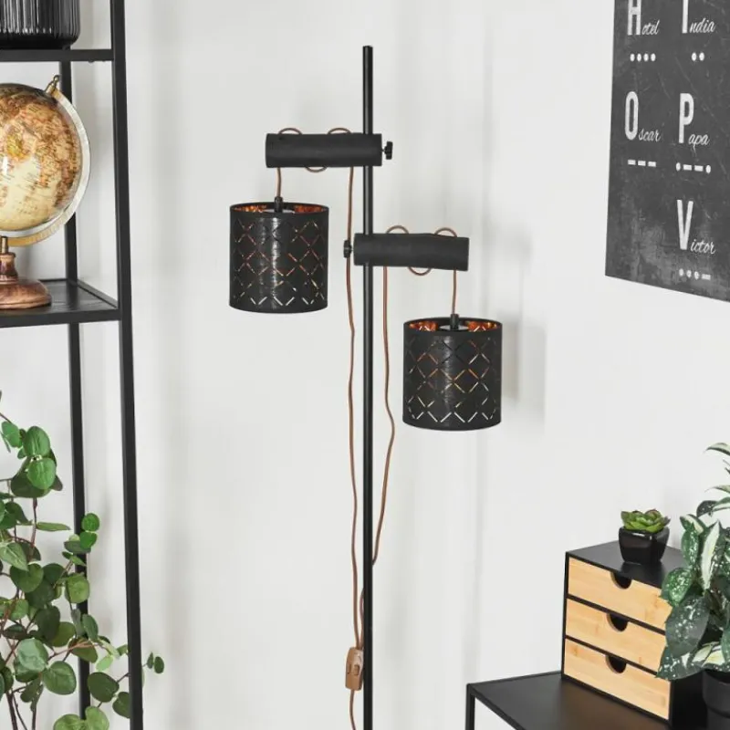 Lampes En Tissu-hofstein Lampadaire Tallaboa Noir, 2 lumières