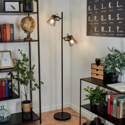 Suspension Verre Fumé-hofstein Lampadaire Trajouca Noir, 2 lumières