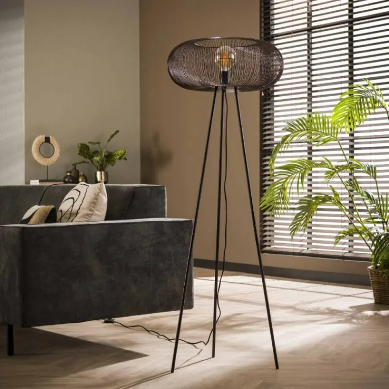 hofstein Lampadaire Vagney Nickel mat, Noir, 1 lumière* Lampadaires Et Lampes Sur Pied