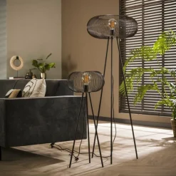 hofstein Lampadaire Vagney Nickel mat, Noir, 1 lumière* Lampadaires Et Lampes Sur Pied