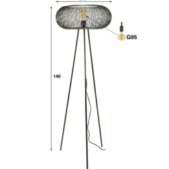 hofstein Lampadaire Vagney Nickel mat, Noir, 1 lumière* Lampadaires Et Lampes Sur Pied