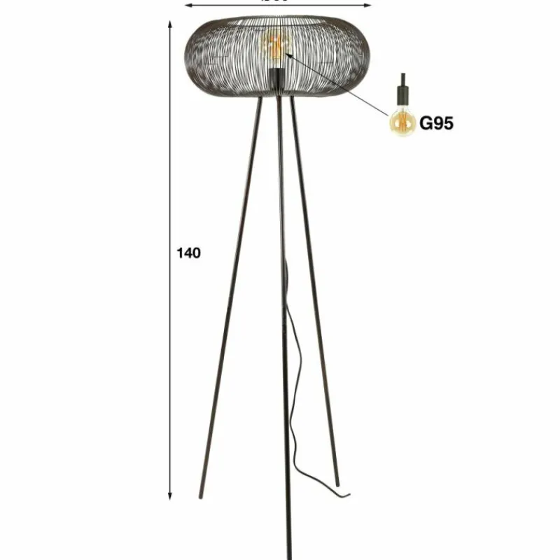 hofstein Lampadaire Vagney Nickel mat, Noir, 1 lumière* Lampadaires Et Lampes Sur Pied