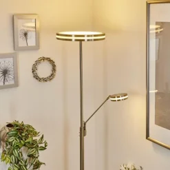 hofstein Lampadaire à vasque Huallilemu LED Nickel mat, 2 lumières