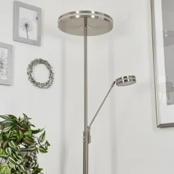 hofstein Lampadaire à vasque Huallilemu LED Nickel mat, 2 lumières