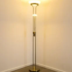 Luminaires Rustiques-hofstein Lampadaire à vasque Biot LED Vieux laiton, 2 lumières