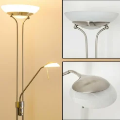 hofstein Lampadaire à vasque Biot LED Nickel mat, 2 lumières