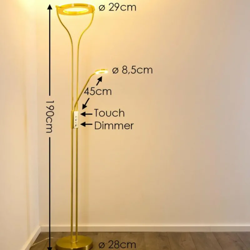 hofstein Lampadaire à vasque Donna LED Laiton, 2 lumières* Éclairage Led