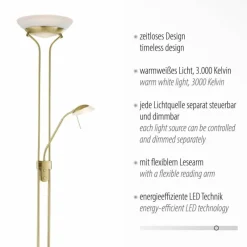 Luminaires Leuchten Direkt Lampadaire à vasque Leuchten-Direkt ZAHARA LED Laiton, 2 lumières* Lampadaires Et Lampes Sur Pied