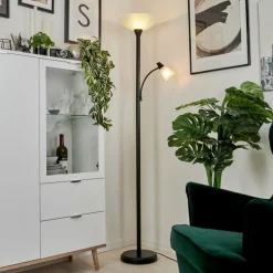 hofstein Lampadaire à vasque Phong LED Noir, 2 lumières