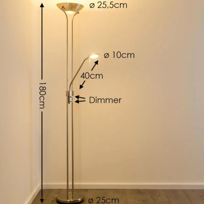 hofstein Lampadaire à vasque Rom LED Nickel mat, 2 lumières
