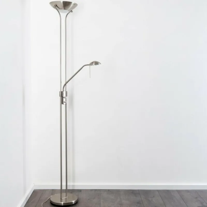 hofstein Lampadaire à vasque Rom LED Nickel mat, 2 lumières