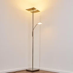 hofstein Lampadaire à vasque Thyolo LED Acier brossé, 2 lumières