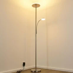 hofstein Lampadaire à vasque Veteli LED Chrome, Nickel mat, 2 lumières