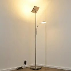 hofstein Lampadaire à vasque Veteli LED Chrome, Nickel mat, 2 lumières