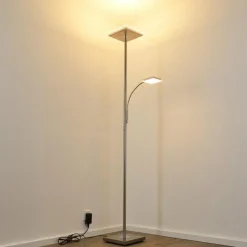 hofstein Lampadaire à vasque Veteli LED Chrome, Nickel mat, 2 lumières