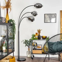 Suspension Verre Fumé-hofstein Lampadaire Verbania Noir, 3 lumières