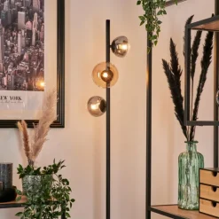 hofstein Lampadaire - Verre 10 cm, 12 cm Remaisnil Ambre, Fumé, 3 lumières