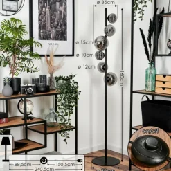 hofstein Lampadaire - Verre 10 cm, 12 cm, 15 cm Remaisnil Fumé, 6 lumières