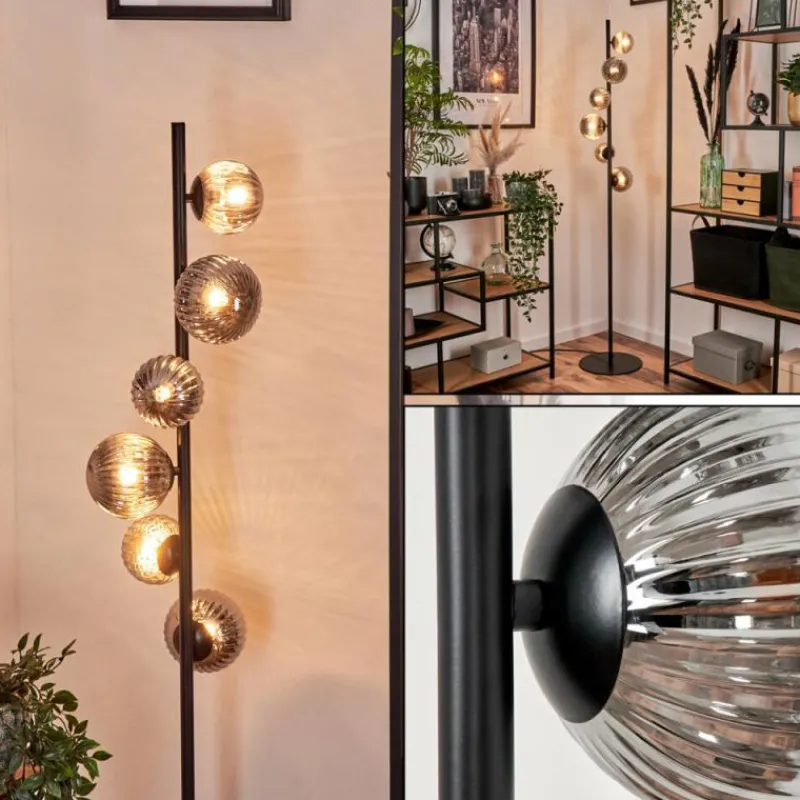 hofstein Lampadaire - Verre 10 cm, 12 cm Remaisnil Fumé, 6 lumières