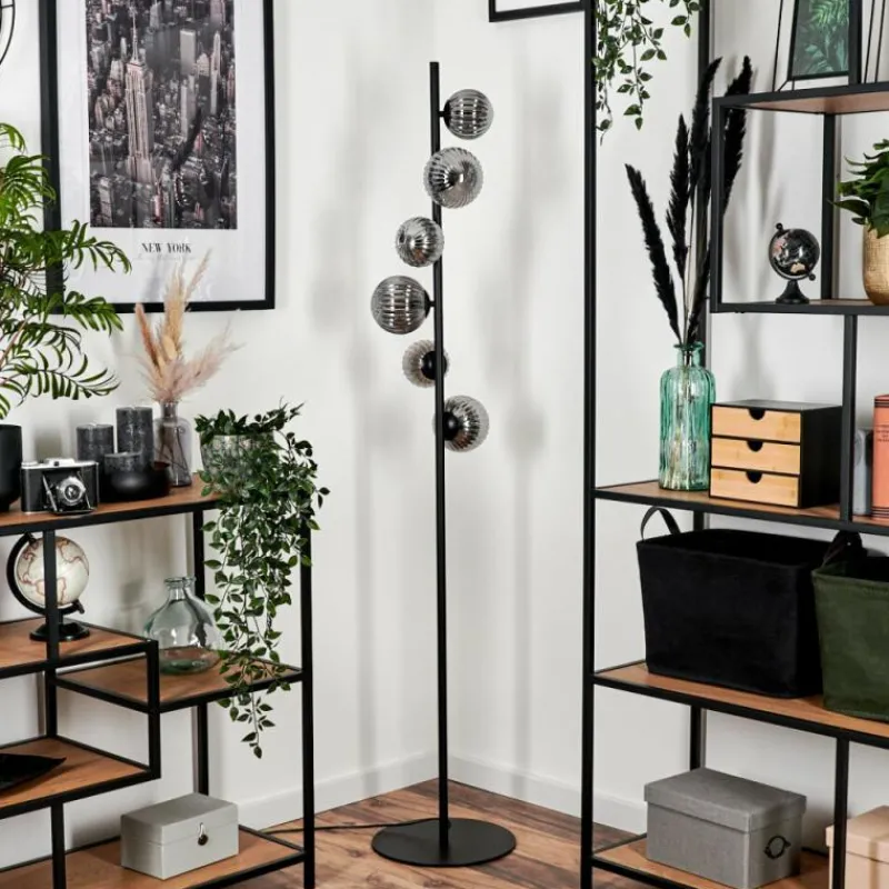 hofstein Lampadaire - Verre 10 cm, 12 cm Remaisnil Fumé, 6 lumières