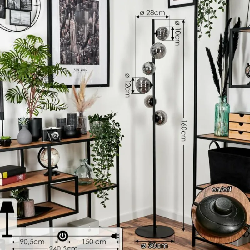 hofstein Lampadaire - Verre 10 cm, 12 cm Remaisnil Fumé, 6 lumières