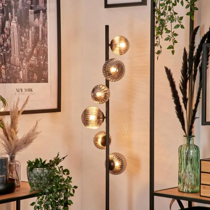 hofstein Lampadaire - Verre 10 cm, 12 cm Remaisnil Fumé, 6 lumières