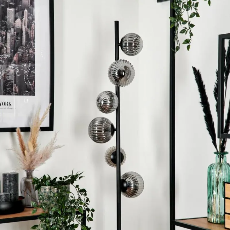 hofstein Lampadaire - Verre 10 cm, 12 cm Remaisnil Fumé, 6 lumières